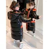 Down Coat Shiny Winter Jacket For Girls Zipper Clothes Waterproof Hooded Children Puffer Loose Kids Long Parka Thicken Material