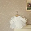 Księżniczka Baby Girl Romper Dress 0-3 Years Born Kids Puff Rleeve Flower Tutu Tutu Spirted Bodysuit Outfits Birthday Party Ubrania 240226