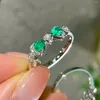 Anéis de cluster SX2024 Anel de esmeralda puro 18k jóias de ouro natureza verde 0.3ct pedras preciosas diamante feminino para mulheres finas