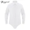 Stage Wear Mens One Piece Long Sleeve Dance Leotard Shirts Collar Button Down Latin Modern Bodysuit Tops Performance Costumes