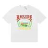 Meichao Rhude High Street Trendy 브랜드 Sunset Beach Pattern 인쇄 느슨한면 캐주얼 짧은 슬리브 티셔츠 다목적