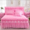 Lace Bedding Bed Skirt Pillowcases Pink Romantic Wedding Ruffle Bed Cover Princess Bedspreads Bed sheet King Queen Twin Size Home 248V