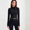 AL Yoga Veste à manches longues pour femme - Haut moulant de sport - Séchage rapide - Cardigan zippé - Couleur unie - Façonnant la taille - Haut court - Jogging - Vêtements de sport