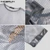 Männer T-shirt Durchsichtig Mesh Patchwork Streetwear Sexy Oansatz Kurzarm Crop Tops Atmungsaktive Party Casual Männer Kleidung S-5XL 240220