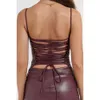 Womens Sexy Pu Suspender Dress Slim Fit Backless Bandage Hip Wrapped Mid Length Split