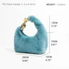 MABULA Blue Faux Fur Top Handle Purse with Big Metal Chain Half Moon Design Women Clutch Evening Bag Winter Small Phone Handbag 240307