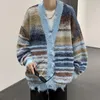 Мужские свитера, осенние японские свободные кардиганы больших размеров, мужские корейские модные повседневные вязаные зимние пальто контрастного цвета G106
