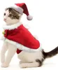 ATUBAN Costume de Noël pour Animal Domestique Chat Tenue de Père Noël Petit Chien Chapeau de Noël avec Cape Ensemble Vêtements de l'année du Chat Fournitures de Cosplay Coiffe de tête 240226