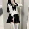 Basic JK Black Collar White Lines School Uniform Girl Sailor Suits Pleated Skirt Japanese Style Clothes Anime COS Costume 240226