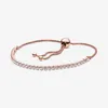 100% espumante slider tênis link pulseiras ouro rosa 925 prata esterlina ajustável zircônia cúbica pulseira moda feminina wedding300b