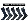 Men's Socks 5Pairs High Quality Long Striped Solid Color Business Sports Breathable Male Black Plus Size EU40-47