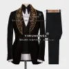 Suits Sparkly Wedding Suits For Men Black Lurex Gold Pearls Blazer Sets Formal Groom Tuxedo Plus Size 3 Pieces Banquet Elegant Dress