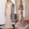 Bridesmaid Dresses New Cheap Off Shoulder Long Blush Pink For Weddings Lace Appliques Mermaid Plus Size Formal Maid of Honor Gowns2594