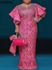 Женское платье макси 2023 VONDA, элегантное летнее богемное платье с рукавами в богемном стиле, однотонный сарафан с высоким воротником, модное платье большого размера 240308