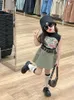 Girls cute rabbit printed sleevless T-shirts kids cartoon casual tops 2024 summer children double pocket casual skirts Z7066