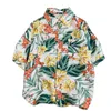 T-shirts pour hommes chemises à fleurs courtes à manches à manches en vrac grande taille Vintage kong style rétro tendance ethnique bouton coréen mode