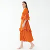 Casual Dresses Miyake Dress Women's 2024 Spring and Autumn Round Neck spetsar med ruffle edge långärmad veck