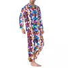 Nachtkleding voor heren Kleurrijke glitterprint pyjamasets Fonkelende lichtjes Zacht Heren Lange mouwen Retro kamer Tweedelige nachtkleding Grote maten