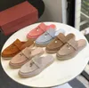 LP PIANA Summer Walk Charms embelezados chinelos de camurça Mules Dedos fechados sapatos de couro genuíno casual deslizamento em apartamentos para mulheres Designers de luxo sapato 35-46