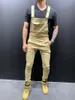 Men's Jeans Latest Solid Color Cotton Bib Overalls Slim Fit Casual Jumpsuits Smart Male's Suspender Pants