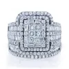 Anéis de casamento vintage feminino branco cristal pedra anel clássico cor prata para mulheres charme noiva quadrado grande noivado setwedding2239