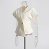 Women's Blouses SuperAen Summer 2024 Asymmetric Suit V Neck White Sleeveless Shirt Womens Tops