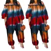 Capris Plus Taille Femmes Combinaison Tie Dye Imprimer À Manches Longues Une Pièce Tenue 2023 Printemps Mode Pantalon Lâche Sexy Lady Survêtement En Gros