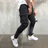 Skinny Biker Jeans Herren Multi-Pocket Bandage Slim Cargo Joggers Hose für Herren Motorrad Hip Hop Streetwear Swag Denim Hose