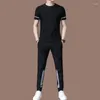 Herrspårspårsspårsportkläder Pants Set Grey Clothing Jogging T Shirt Man No Logo Sports Suits Fashion Top Summer Regular Fit Slim