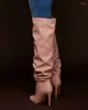 Stövlar enda tillverkare kvinnor pekade tå rosa över knähögstövel stilett stretch kvinna höst vinter mode stora storlekar