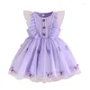 Robes de fille Baby Princess Robe Ruffle Sleeveless Button Front 3D Butterfly Tulle Toddler Party Summer Gift