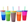 710ML Temperature Color Changing Cold Cups Plastic Reusable Magic Tumbler Juice Coffee With Straws Drink Water Bottle2461