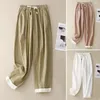 Pantaloni da donna Pantaloni primaverili Elegante coulisse a gamba larga con tasche Retro casual per abbigliamento estivo da spiaggia Elastico alto