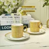 2022 New Style Luxury Mosaic Coffee Cup and Saucer Gold Handel Ceramic Cappuccino 애프터눈 티컵 2pcs 커피 머그 세트 Y300F