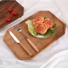 Plates Creative Acacia Wood Octagonal Rectangular Plate Fruit Snack Breakfast Sushi Set Round Wood Tray Kitchen