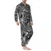 Pyjamas pour hommes Pyjamas Hommes Liquid Print Nuit Vert Jaune Abstrait 2 pièces Rétro Pyjama Ensemble Manches Longues Doux Surdimensionné Costume À La Maison