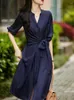 Robes décontractées pour femmes, couleur unie, longue, élégante, mode coréenne, vêtements de bureau, printemps été, 2024