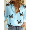 Women's Blouses Vintage Blouse Woman Linen Casual Tops Butterfly Print Women Fashion Oversized Button Up Streetwear Shirts For Blusas