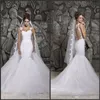 Berta Lace Wedding Dresses Sexy Illusion Back with Detachable Train Ivory Tulle Mermaid Spring Berta Bridal Gowns Custom Made228S