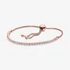 Braccialetti a maglie da tennis con cursore scintillante al 100% Bracciale in argento sterling 925 con zirconi regolabili in oro rosa Moda donna Matrimonio300b