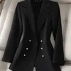Xsjpzh outono inverno 4xl escritório negócios feminino casaco feminino casual blazer outwear preto duplo breasted jaqueta feminina 240305