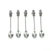 Kaffescoops 5st/Lot Rostfritt stål Mini Crown Handle Spoon Tea Glass Spoons Dessert Par Köksverktyg