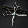 Professionnel 440c acier 6 vert gemme ciseaux à cheveux coupe outils de barbier coupe de cheveux tigre ciseaux amincissants ciseaux de coiffeur 240227