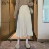 Dresses Winter Lace Long Skirt Women 2021 Elegant Ruffle Knitted Black Skirts Autumn Korean Fashion High Waisted Lady Midi Skirt Apricot