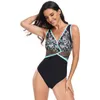 Damesbadmode Dames Sexy Monokini Bedrukt badpak Stijlvol Retro V-hals Eendelig met draadloze print Patchwork voor strand