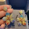 Dangle Earrings EVACANDIS Womens Colorful Bling Flowers Luxurious Micro-Inset Zircon Sparkle Fine Jewelry Wedding Gifts Silver Needle