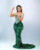 2024 ASO EBI Green Mermaid Sukienka PROM Kryształy Kryształowe cekinowe wieczorne przyjęcie Drugi przyjęcie 50. urodziny suknie zaręczynowe sukienki szatą de soiree ZJ145