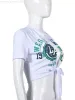 2024 Designer Zomer T-shirts XS Vrouwen Korte Mouw Tees Crop Top Y2K Casual Afdrukken Bandage Shirt Tops Bulk Items Groothandel kleding