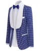 Passar två stycken Royal Blue Men's Polka prickar Groomsmen Shawl Lapel Mens Suit For Wedding Bridegroom Tuxedo Prom (Blazer+Pants)