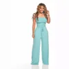 Vrouwen sexy off-shoulder jumpsuits bandeau strapless wijde pijpen lange broek losse tube top romper met zakken